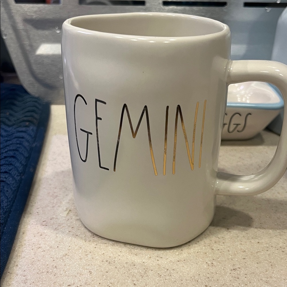 Rae Dunn Gemini White and Gold Mug